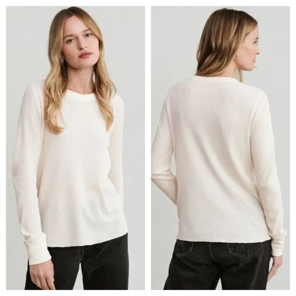 Jenni Kayne Tops - Jenni Kayne Waffle Knit Cotton Long Sleeve Thermal Top in Ivory Women's XS